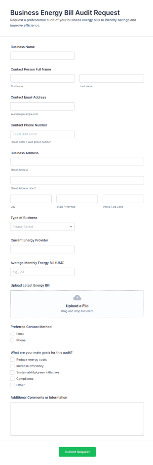 Business Energy Bill Audit Request Form Template