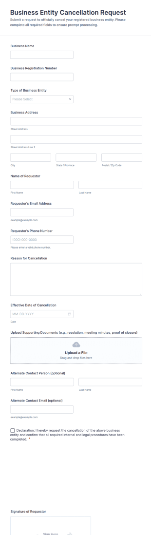 Business Entity Cancellation Request Form Template