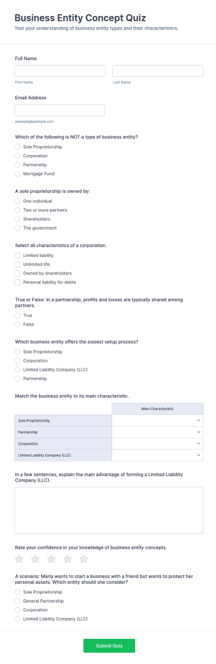 Business Entity Concept Quiz Form Template