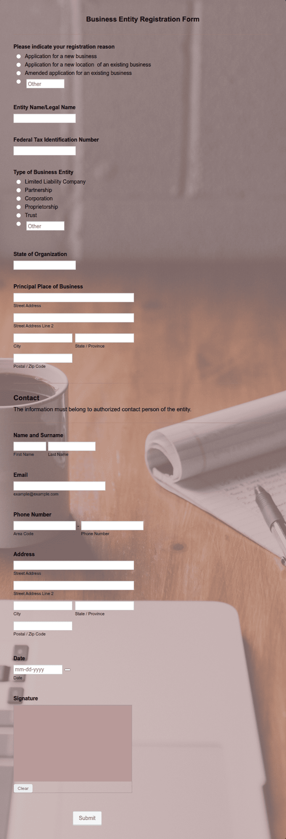 Basic Entity Form Business Entity Registration Form Template | Jotform