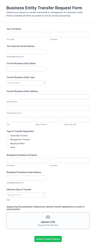 Business Entity Transfer Request Form Template