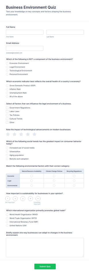 Business Environment Quiz Form Template