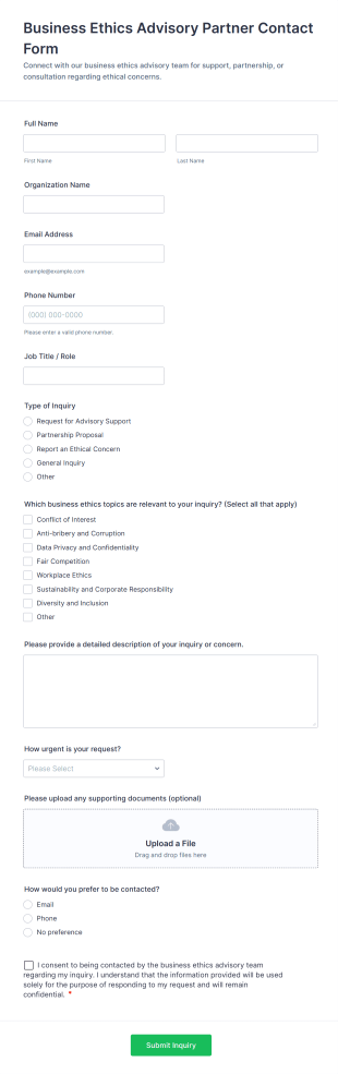 Business Ethics Advisory Partner Contact Form Template