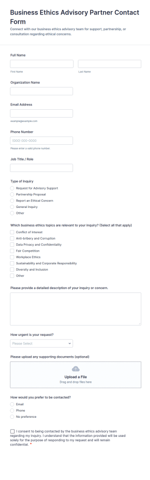 Business Ethics Advisory Partner Contact Form Template