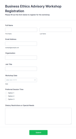 Business Ethics Advisory Workshop Registration Form Template