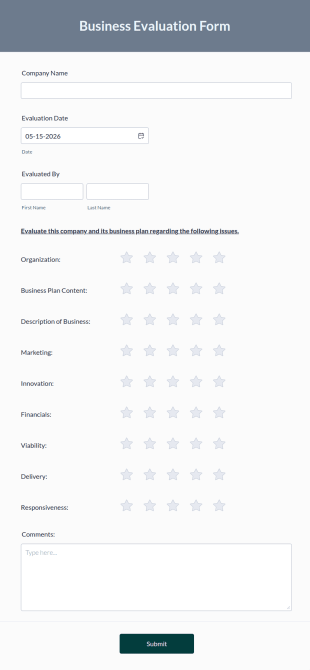 Business Evaluation Form Template