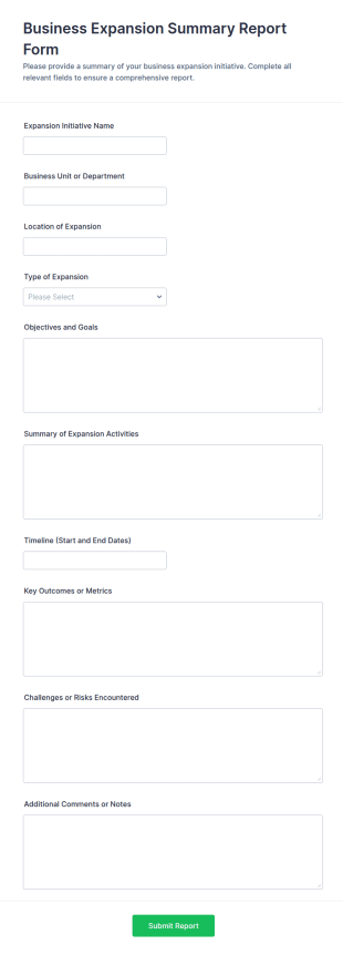 Business Expansion Summary Report Form Template