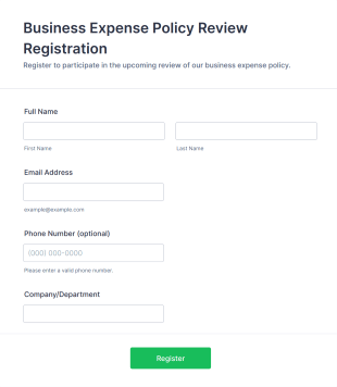 Business Expense Policy Review Registration Form Template
