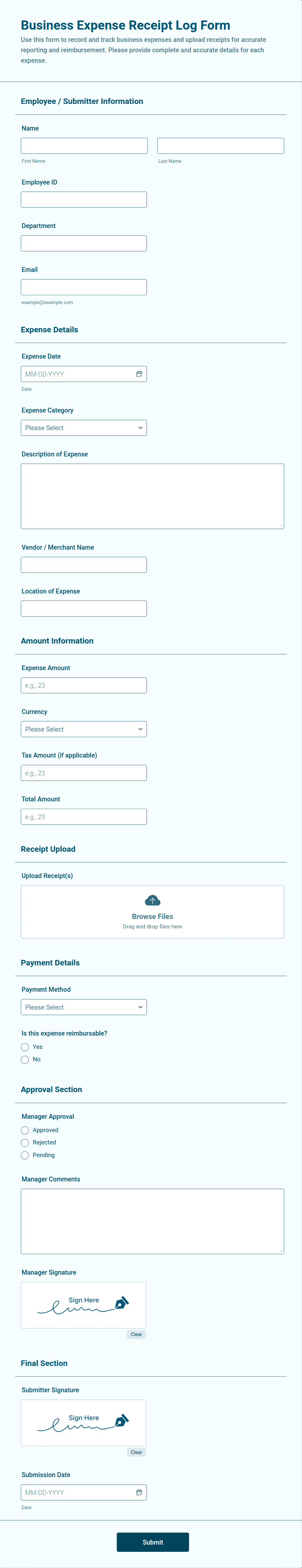 Business Expense Receipt Log Form Template | Jotform