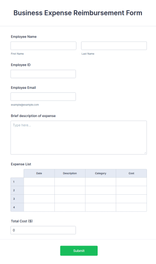 Business Expense Reimbursement Form Template