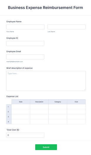 Business Expense Reimbursement Form Template