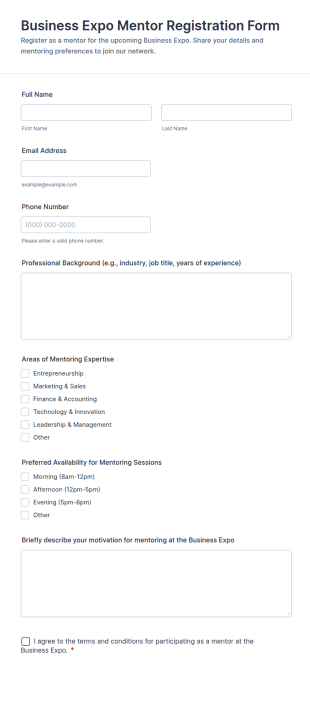 Business Expo Mentor Registration Form Template