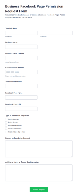 Business Facebook Page Permission Request Form Template