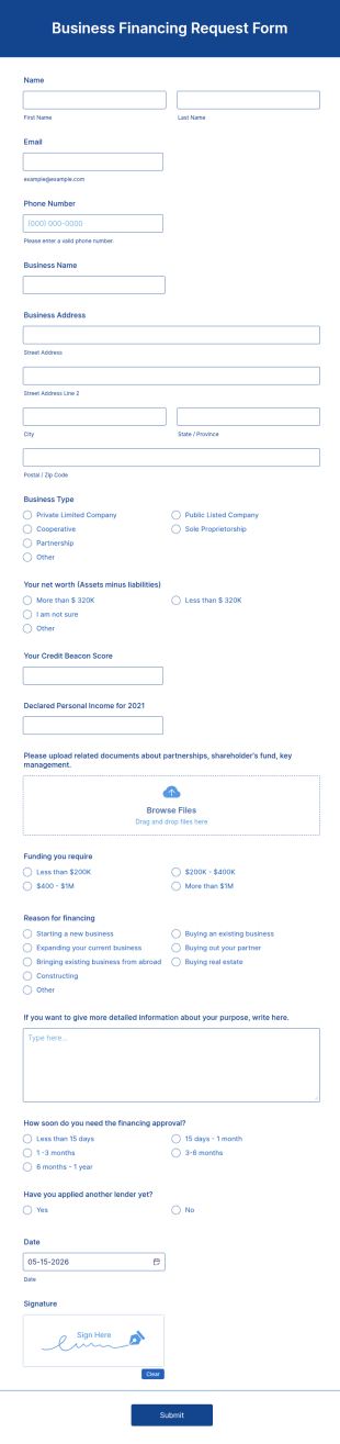 Business Financing Request Form Template