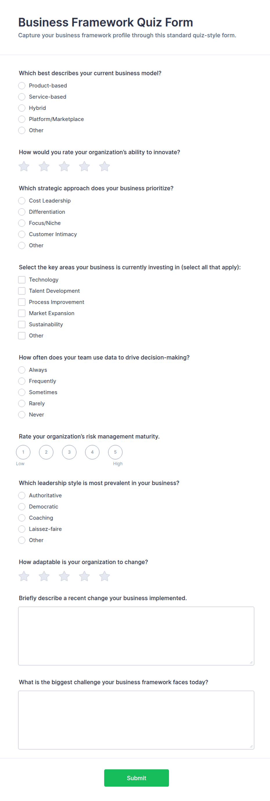 Business Framework Quiz Form Template | Jotform