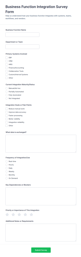 Business Function Integration Survey Form Template