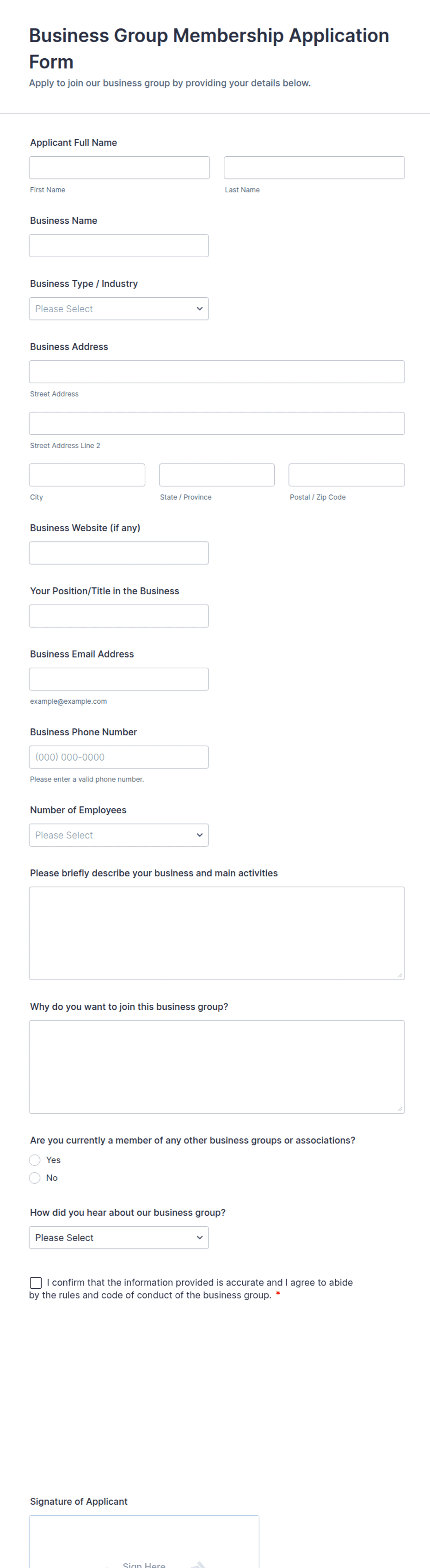 Business Group Membership Application Form Template | Jotform