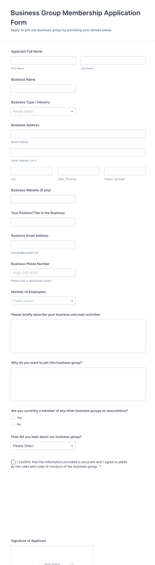 Business Group Membership Application Form Template
