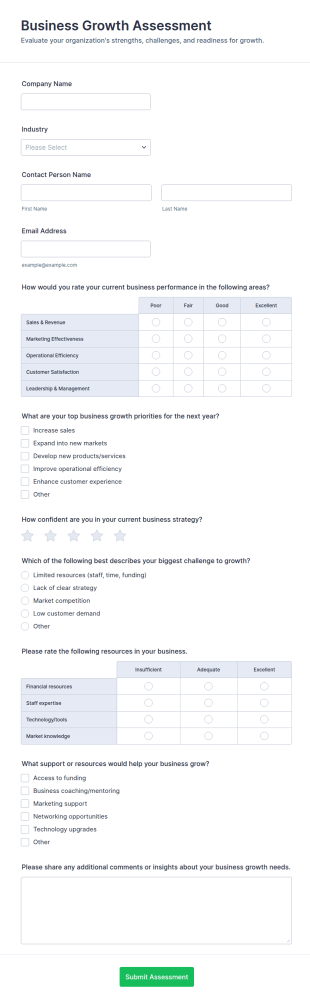 Business Growth Assessment Form Template