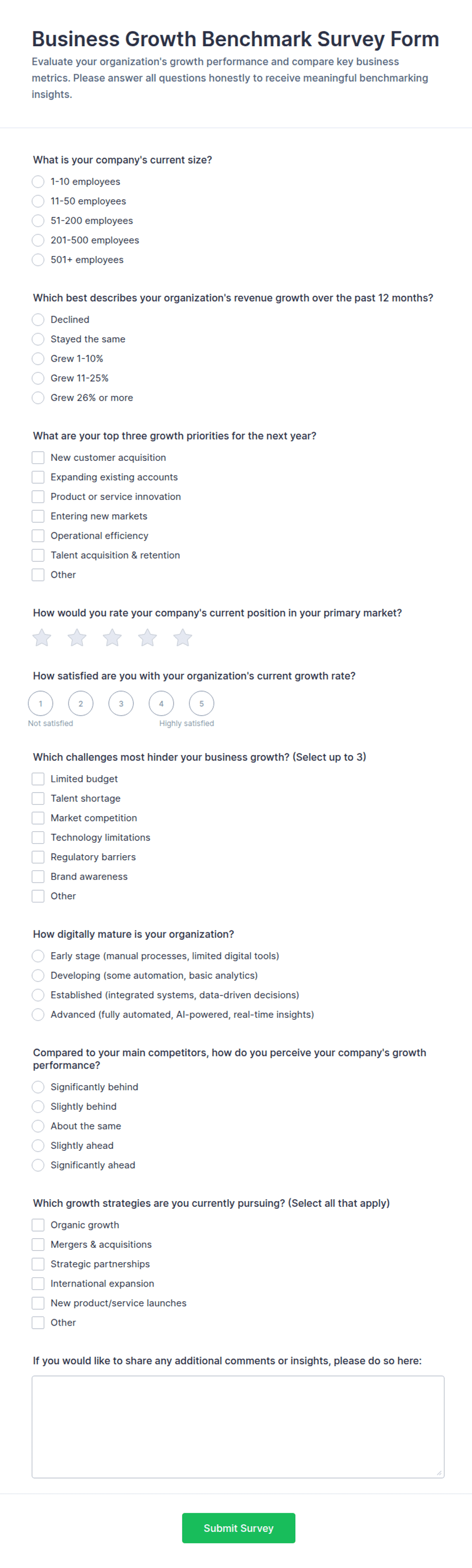 Business Growth Benchmark Survey Form Template | Jotform