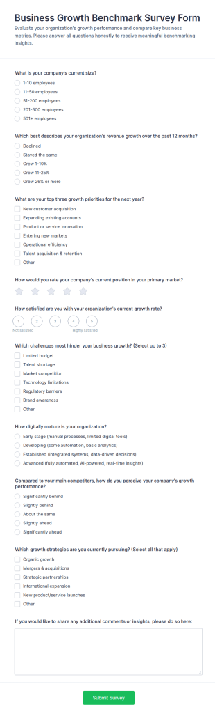 Business Growth Benchmark Survey Form Template