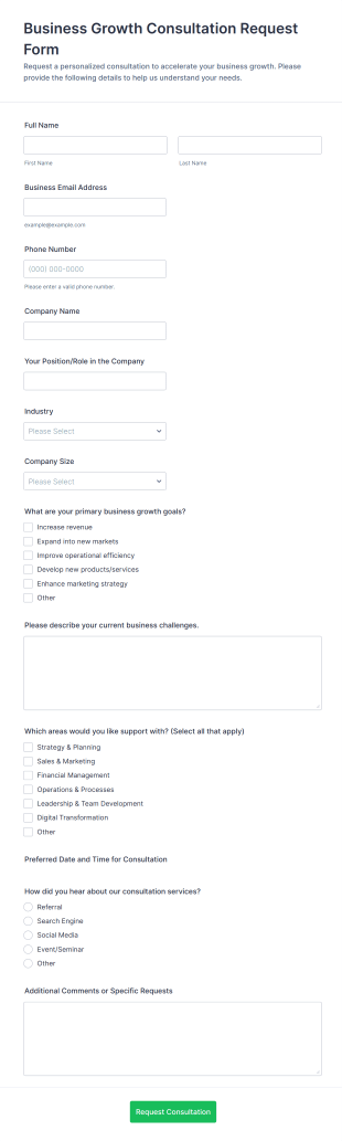 Business Growth Consultation Request Form Template