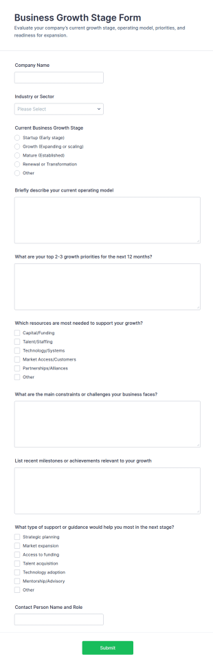 Business Growth Stage Form Template