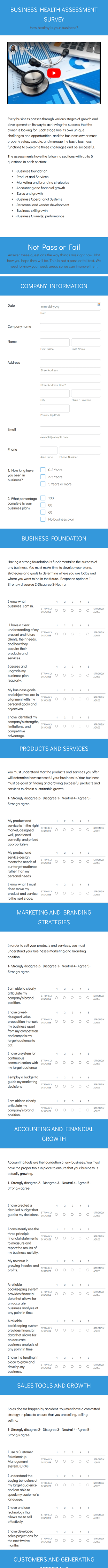 Business Health Assessment Survey Form Template