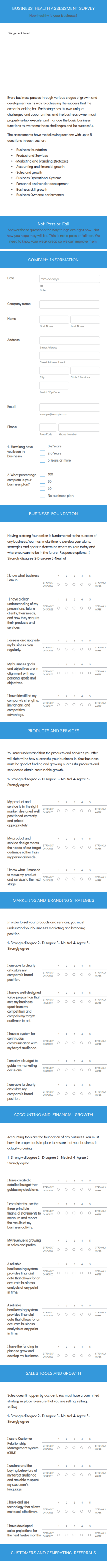 Business Health Assessment Survey Form Template