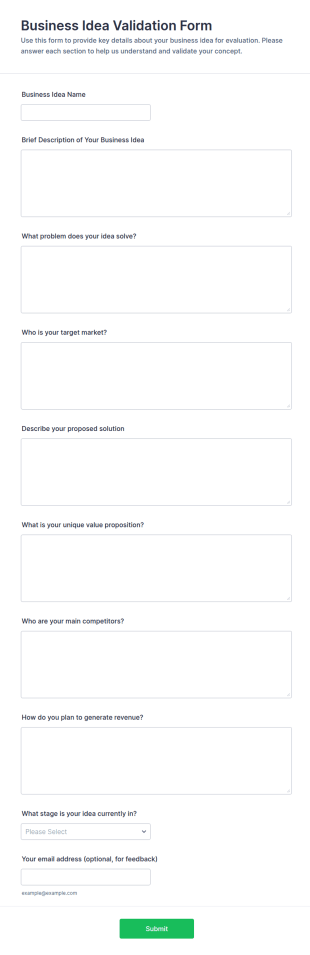 Business Idea Validation Form Template