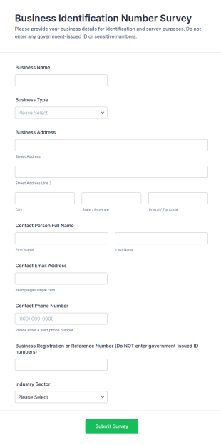 Business Identification Number Survey Form Template