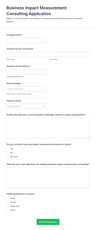 Business Impact Measurement Consulting Application Form Template