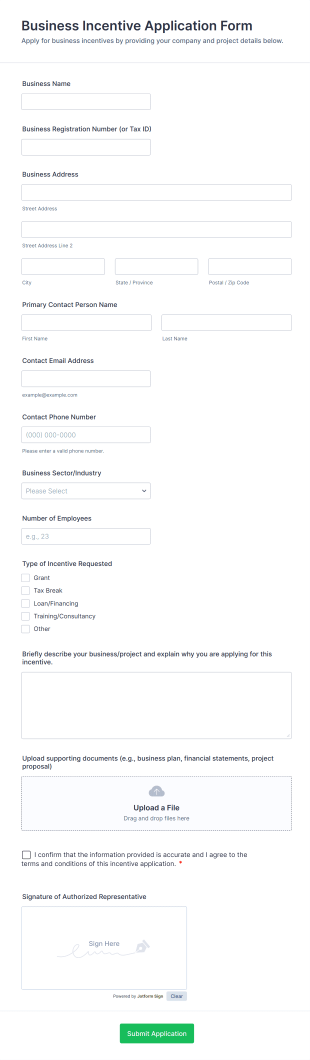 Business Incentive Application Form Template