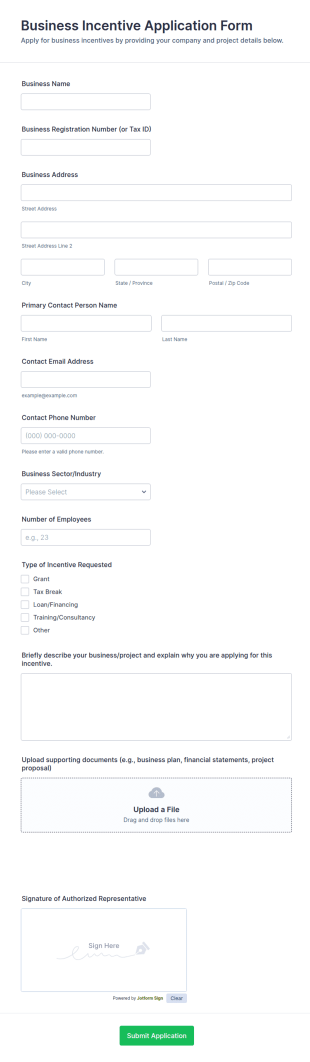 Business Incentive Application Form Template
