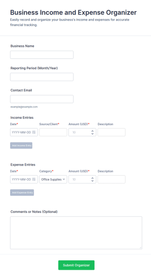 Business Income And Expense Organizer Form Template