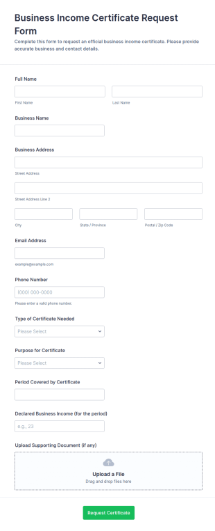 Business Income Certificate Request Form Template