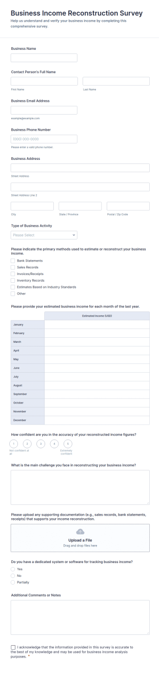 Business Income Reconstruction Survey Form Template