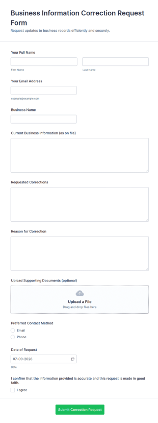 Business Information Correction Request Form Template