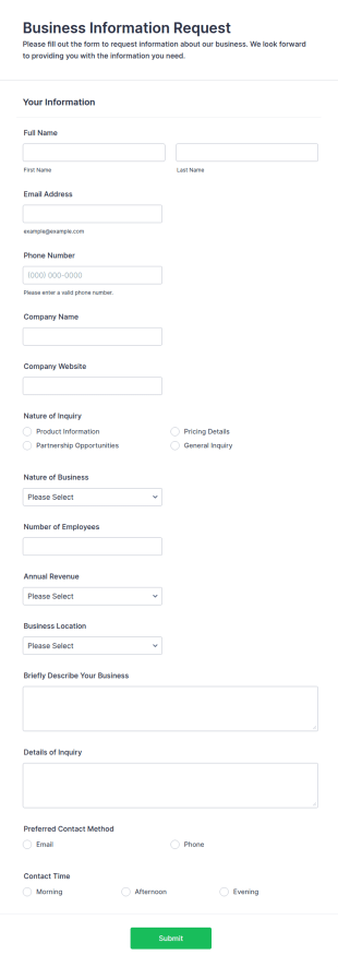 Business Information Request Form Template
