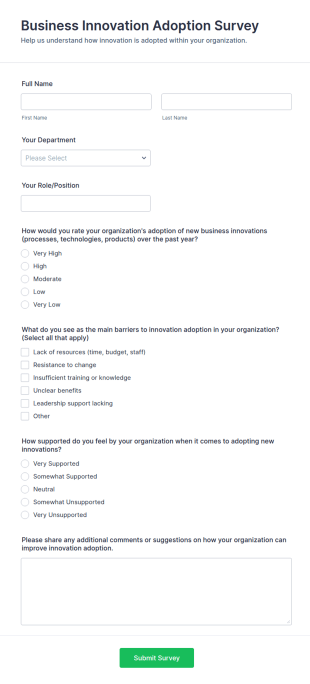 Business Innovation Adoption Survey Form Template