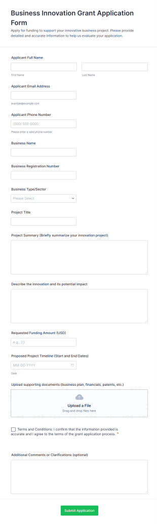 Business Innovation Grant Application Form Form Template
