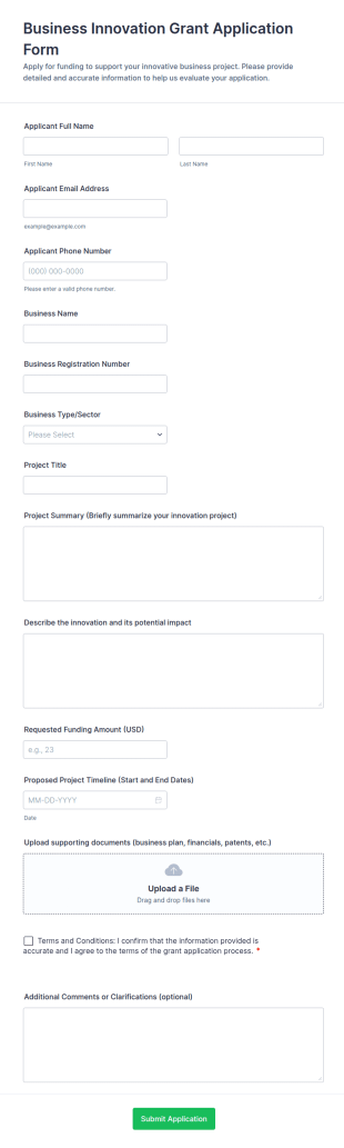 Business Innovation Grant Application Form Template