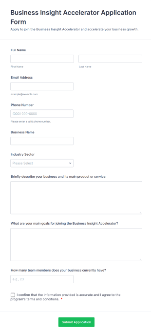 Business Insight Accelerator Application Form Form Template