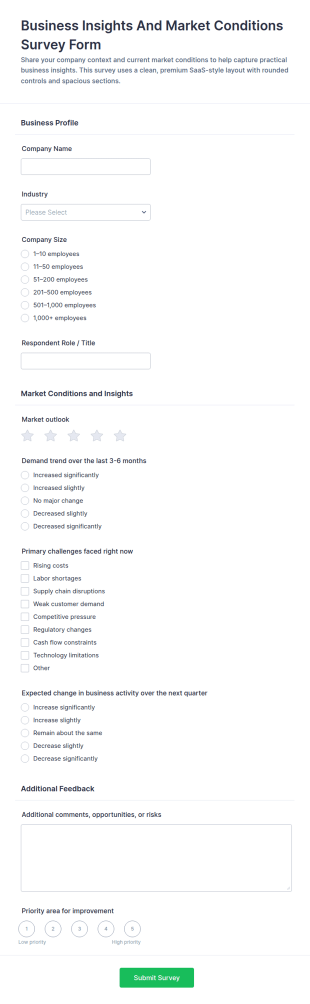 Business Insights And Market Conditions Survey Form Template