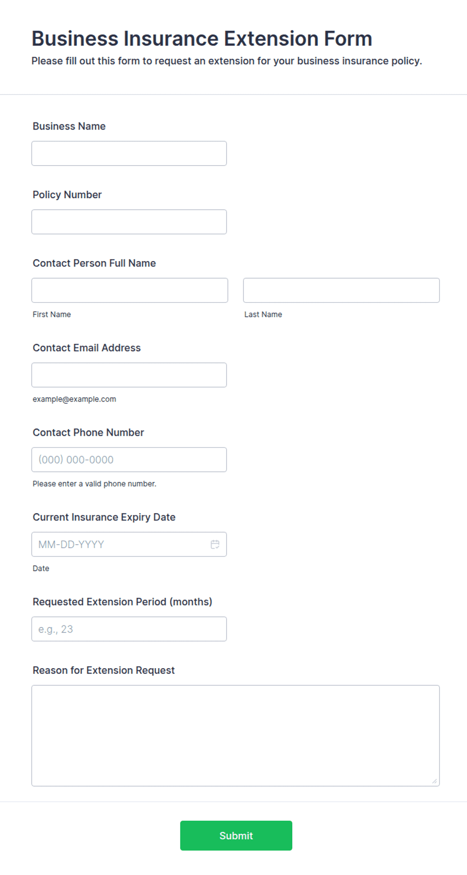 Business Insurance Extension Form Template | Jotform
