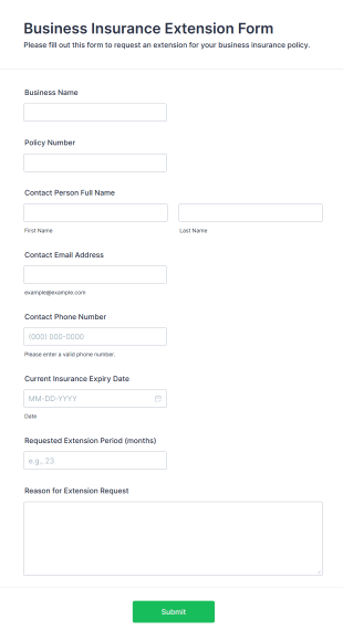 Business Insurance Extension Form Template