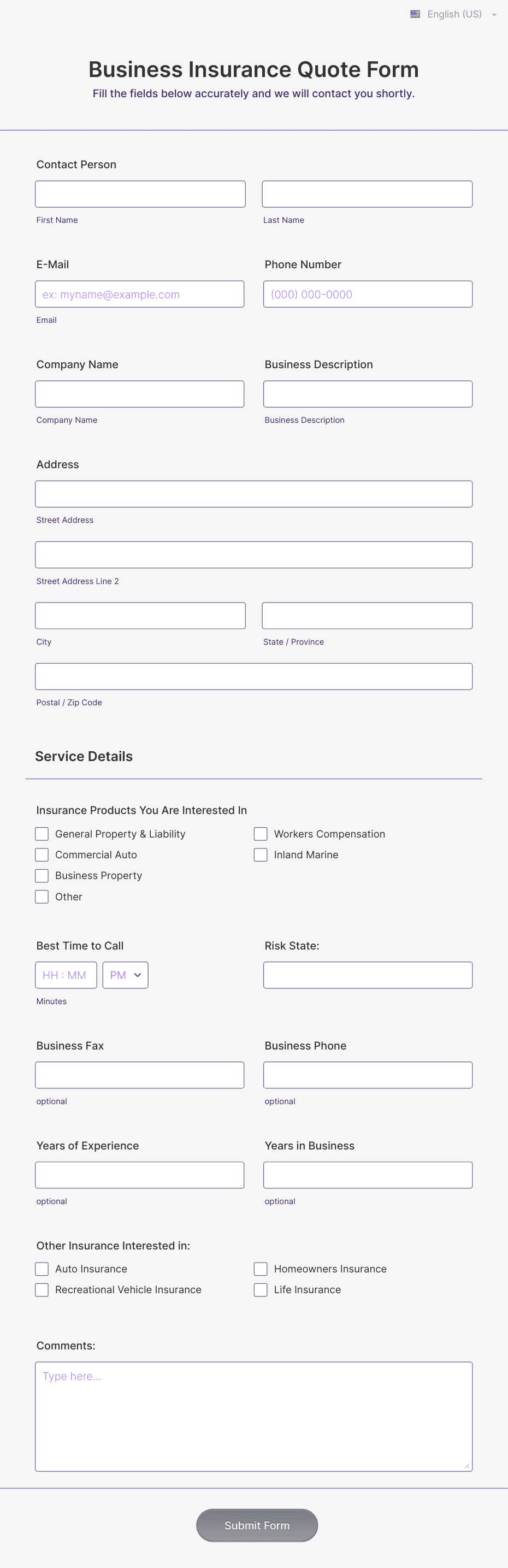 Business Insurance Quote Form Template | Jotform