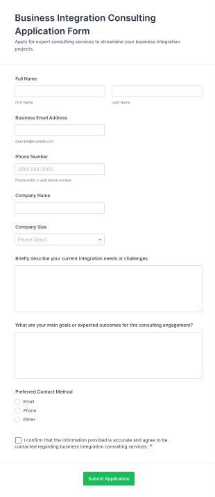 Business Integration Consulting Application Form Form Template