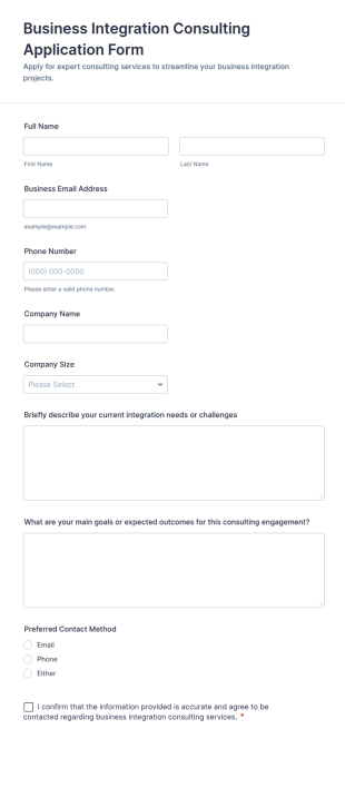 Business Integration Consulting Application Form Template