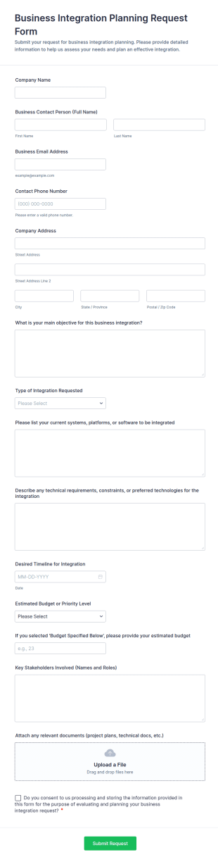 Business Integration Planning Request Form Template